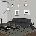 Modern Leather Sectional Sofa In Living Room With Floor Lamp Framed Art Coffee Table