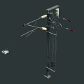 Electrical Power Transmission Utility Pole With Insulators Pulleys Green Landscape And Near Buildings