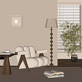 Cozy Accent Chair With Beige Wall Window Blinds Floor Lamp Side Table Green Plant Rug