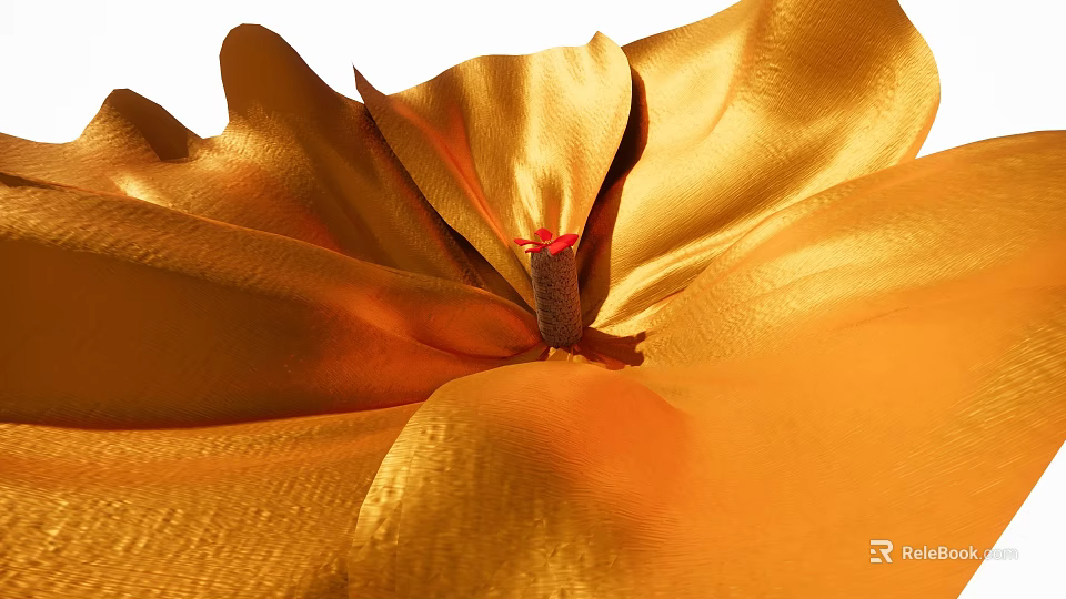 Golden Flower with Soft Shiny Petals and Red Center in Close Up Shot 3d model 