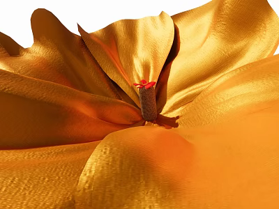 Golden Flower with Soft Shiny Petals and Red Center in Close Up Shot 3d model