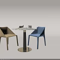 Modern Round Marble Top Table and Chair Set with Brown Blue Velvet Chairs