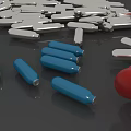 Assorted Colorful Small Objects With Silver Strips And Red Blue Yellow Shapes