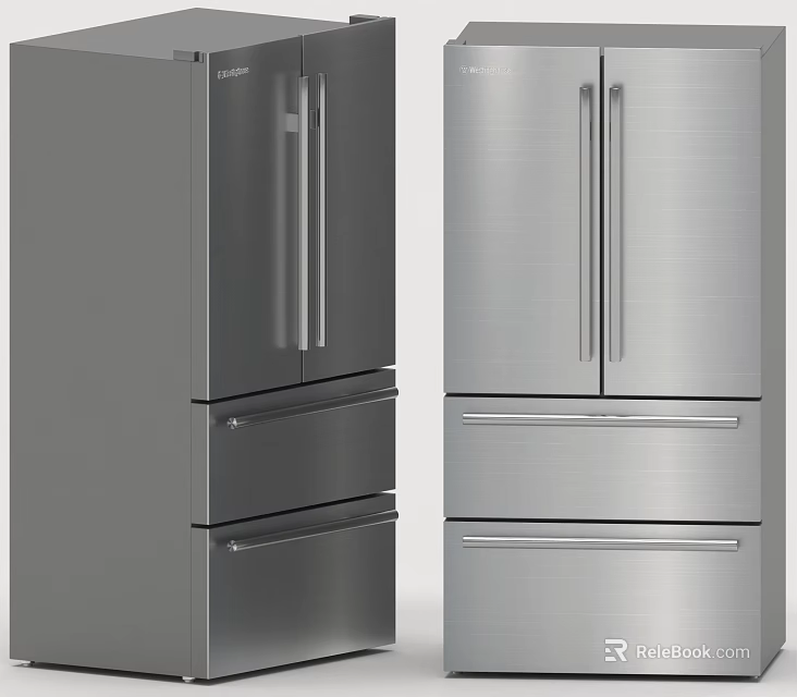 Modern Stainless Steel Refrigerators With Double Doors And Drawer Design For Home Kitchen 3d model 