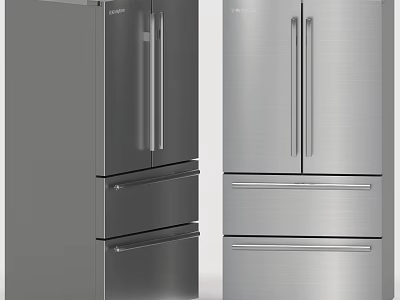 Modern Stainless Steel Refrigerators With Double Doors And Drawer Design For Home Kitchen 3d model