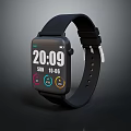 Modern Smartwatch With Black Strap Square Dial And Colorful Icons Displaying Time And Date