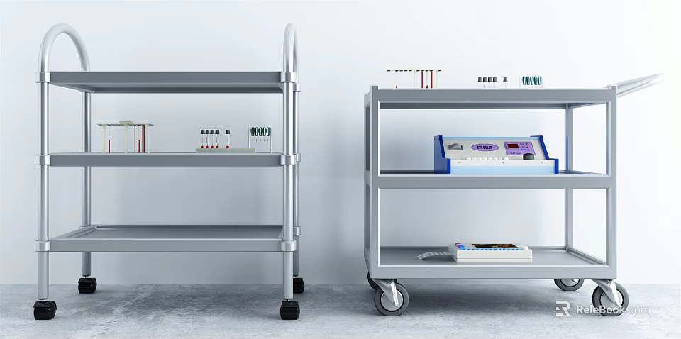 Commercial Equipment Metal Utility Carts With Multi Shelves Wheels And Supplies 3d model 