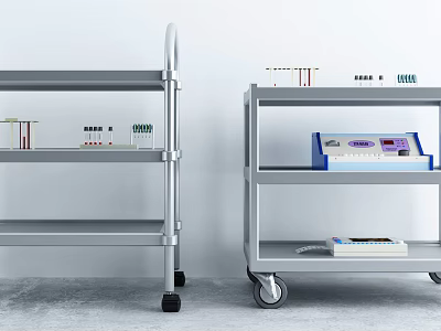 Commercial Equipment Metal Utility Carts With Multi Shelves Wheels And Supplies 3d model