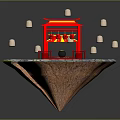 Floating Island With Red Chinese Pavilion Red Tables Chairs White Lanterns And Stone Pavement