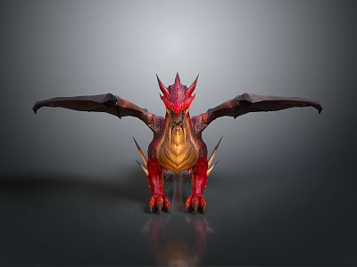Striking Fantasy Red Dragon Character With Spread Wings Golden Scales And Sharp Horns 3d model