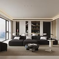 Modern Open Plan Living And Dining Room With Floor To Ceiling Windows Overlooking City View