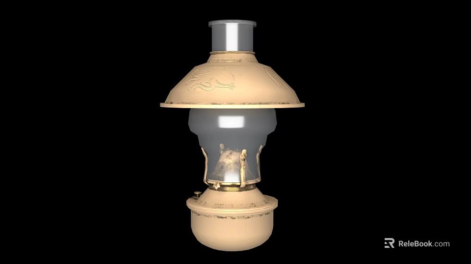 Ivory Traditional Candle Lamp With Carved Patterns And Silver Top Glass Shade 3d model 