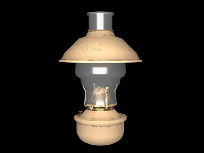 Ivory Traditional Candle Lamp With Carved Patterns And Silver Top Glass Shade 3d model