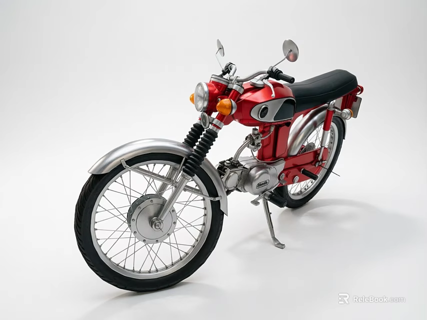 Red Classic Motorcycle Featuring Silver Chrome Accents And Black Leather Seat 3d model 