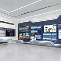 Modern Exhibition Hall Interior With Multiple Display Screens And Information Charts 3d model