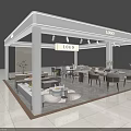 Modern LIGO Exhibition Booth Interior With Tables Chairs Plants And White Design