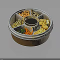 Round Divided Lunch Box With Noodles Vegetables Tofu And Central Sauce