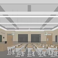 Well Lit Modern School Classroom With Desks Chairs Fans And Windows