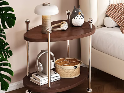 Cozy Bedroom With Wooden Side Table Table Lamp Owl Decor Headphones Wicker Basket And Books 3d model