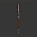 Fantasy Battle Axe With Red Blades Silver Accents And Wooden Handle