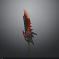 Fantasy Spiked Blade With Red Black Design And Serrated Edge Wooden Handle