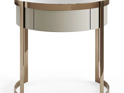 Elegant Modern Bedside Table With Round Top Gold Metal Frame And Beige Drawer 3d model