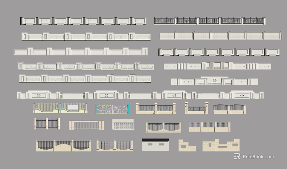 Various Building Exterior Wall Design Elements With Decorative Patterns And Structures 3d model