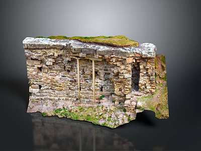 Ancient Stone Wall Scene Component With Wooden Frame And Grass Covered Top 3d model