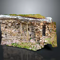 Ancient Stone Wall Scene Component With Wooden Frame And Grass Covered Top