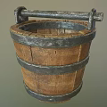 Vintage Decorative Ornament Set Wooden Barrel With Metal Handle And Hoops
