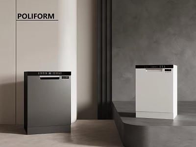 Poliform Modern Dishwashers In Gray And White For Contemporary Kitchen Setting 3d model