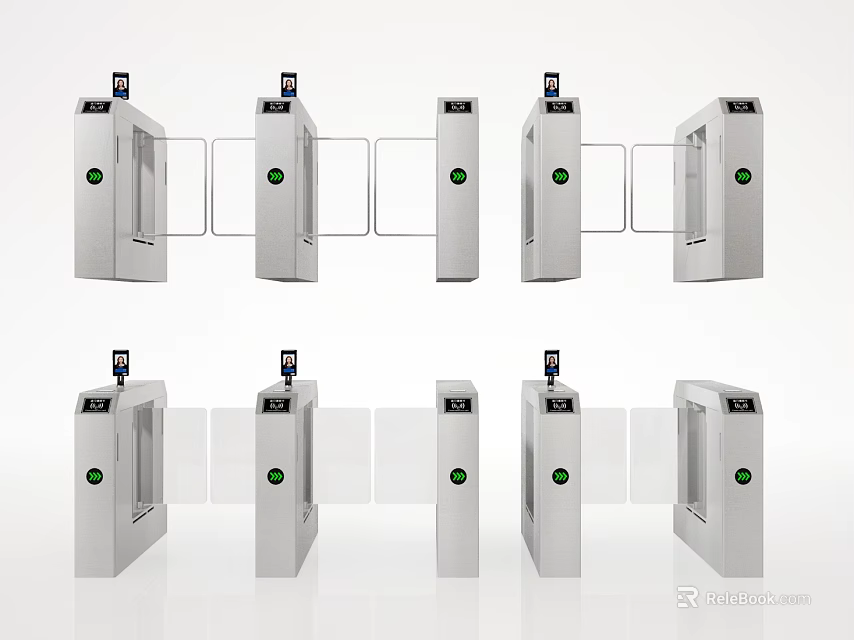 Silver Automatic Security Turnstiles With Access Control And Entry Exit Gates 3d model 