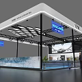 Modern Exhibition Booth Design With White Exterior Black Framework And Monitor Displays