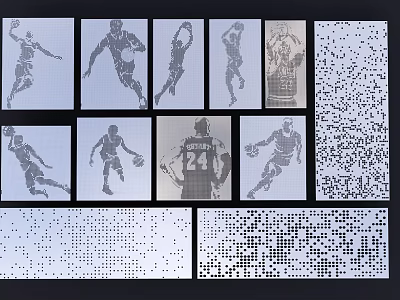 Basketball Player Silhouettes And Dot Pattern Art Designs For Wall Decorative Use 3d model