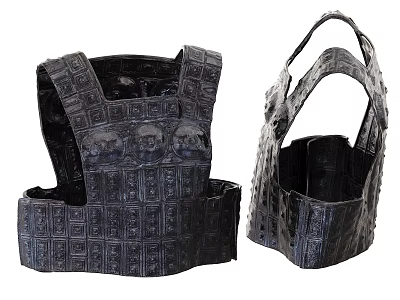Black Leather Vest With Square Patterns And Skull Designs For Fashionable Style 3d model