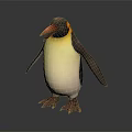 Penguin With Yellow Neck Orange Beak And Black White Body Standing On Dark Surface