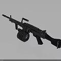 Black Tactical Machine Gun with Large Drum Magazine Long Barrel and Ergonomic Grip