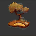 Cartoon Scene Featuring Orange Tree With Brown Trunk And White Fox On Orange Ground