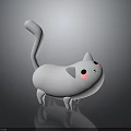 Cute White Cat 3D Model Character With Long Tail Pink Cheeks And Black Eyes