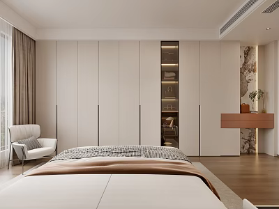 Modern Wardrobe Design In Bedroom Interior With Built In Shelves And Lighting 3d model