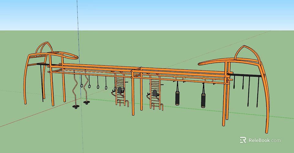 Outdoor Sports Fitness Equipment With Climbing Ladders Hanging Rings And Metal Frame 3d model 