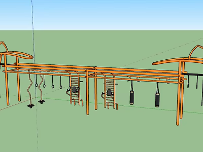 Outdoor Sports Fitness Equipment With Climbing Ladders Hanging Rings And Metal Frame 3d model