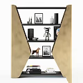 Modern Multilayer Gold Black Storage Shelf With Decorative Figurines Books And Artwork