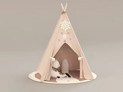 Pink Teepee Interior With Snowflake Star Decorations And Small Animal Toys 3d model