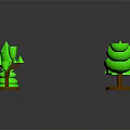 Green Plant Models With Various Shapes And Brown Bases And Reflections On Black Background