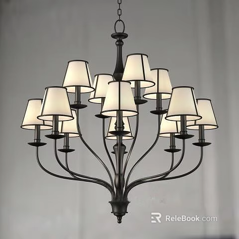 Elegant Modern Chandelier With Multiple Arms Black Metal Frame And White Shades 3d model 