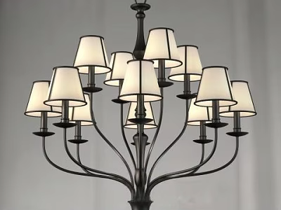 Elegant Modern Chandelier With Multiple Arms Black Metal Frame And White Shades 3d model