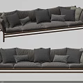 Modern Multi-seater Sofa With Wooden Frame Gray Fabric And Multiple Patterned Cushions 3d model