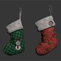 Festive Christmas Stockings With Green Snowflake Snowman Red Plaid Santa Claus Design White Fur Trim