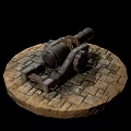 Military Vehicle Featuring Inspection Marked Vintage Cannon On Stone Pavement